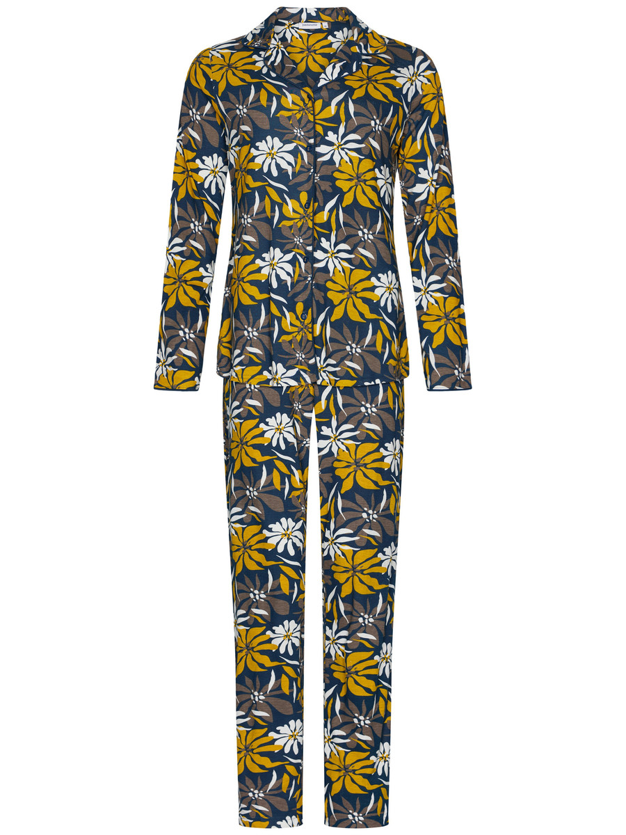 Duurzame doorknooppyjama okergele bloemen