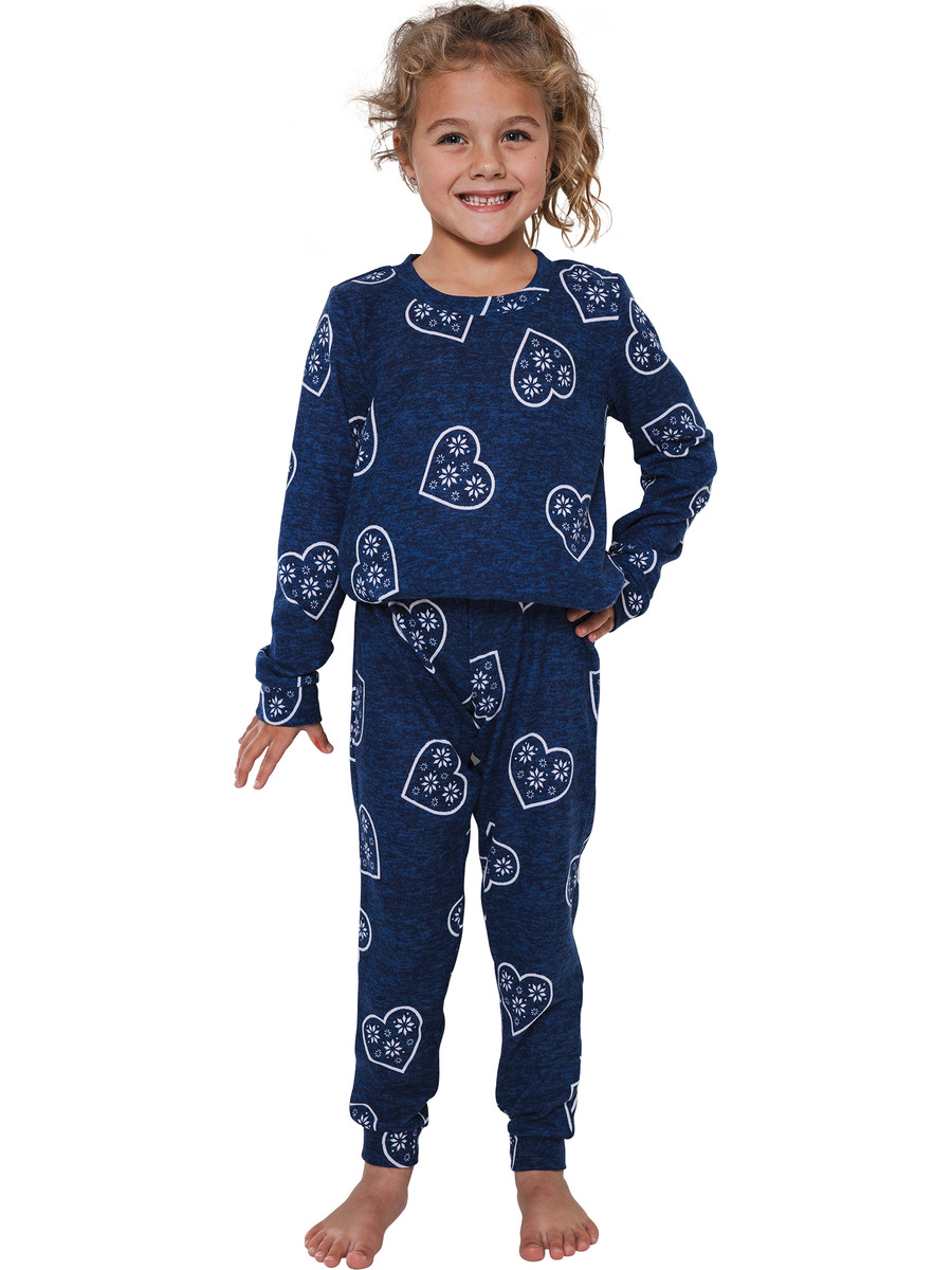 Perzikfleece meisjes pyjama harten