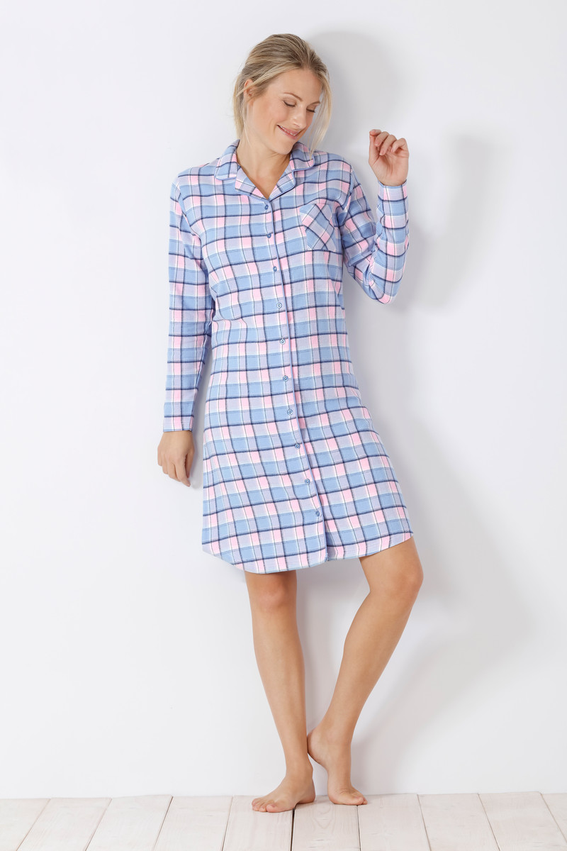 Flanellen doorknoopnachthemd Hajo blauw