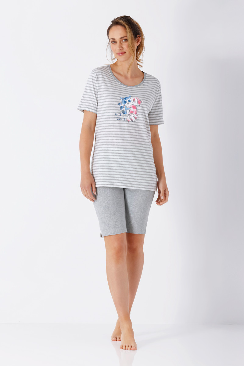 Grijs gestreepte damespyjama Hajo wasbeertjes