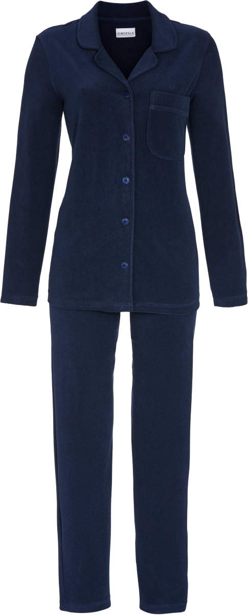 Nachtblauwe fleece doorknooppyjama