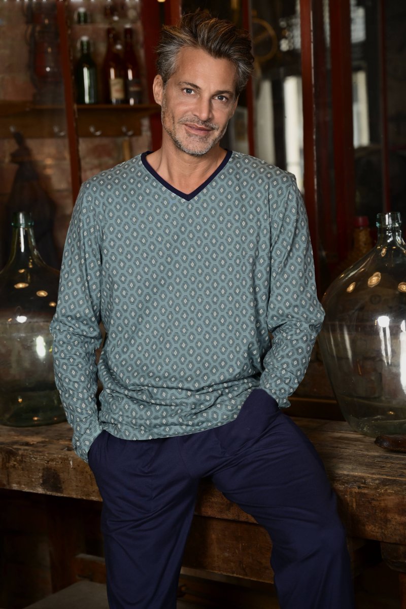 Katoenen heren pyjama groen