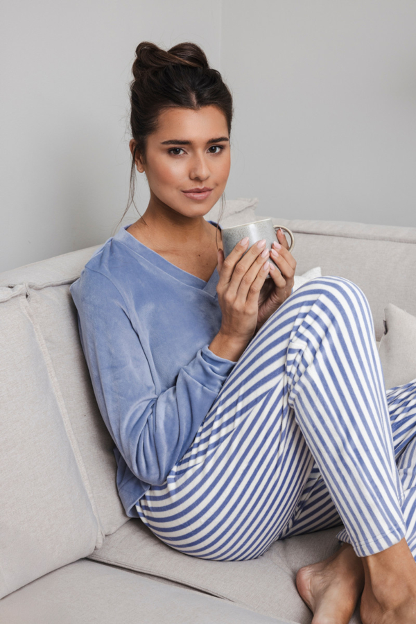 Fleece pyjama blauwe strepen
