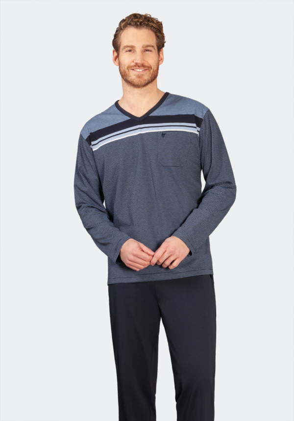 Gestreepte heren pyjama marineblauw Hajo