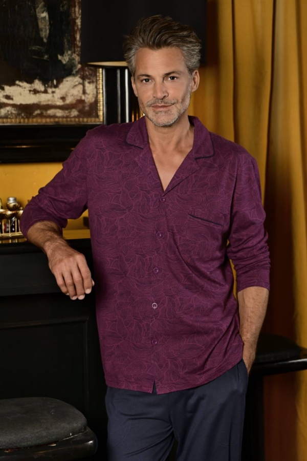 Bordeaux rode heren doorknooppyjama