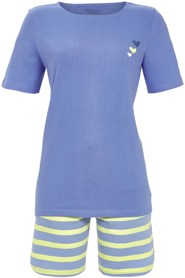 Katoen gestreepte shortama blauw