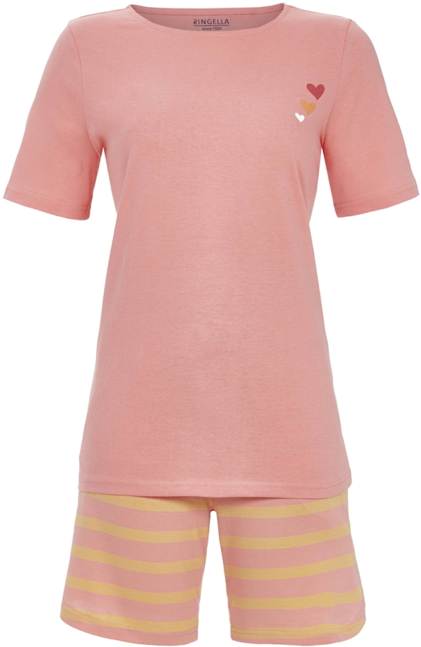 Katoen gestreepte shortama roze