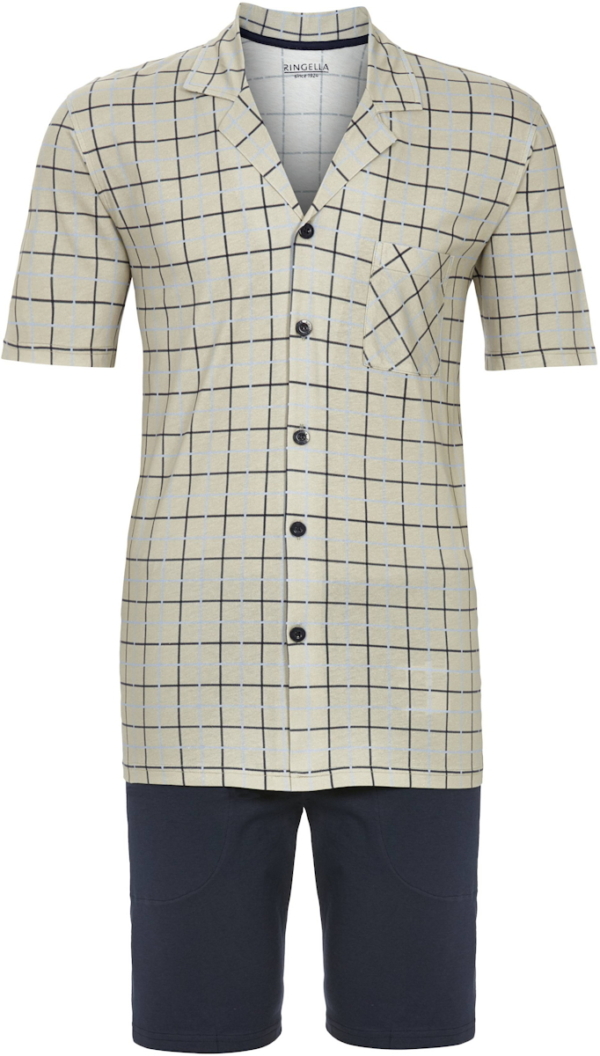 Katoenen heren doorknoopshortama beige