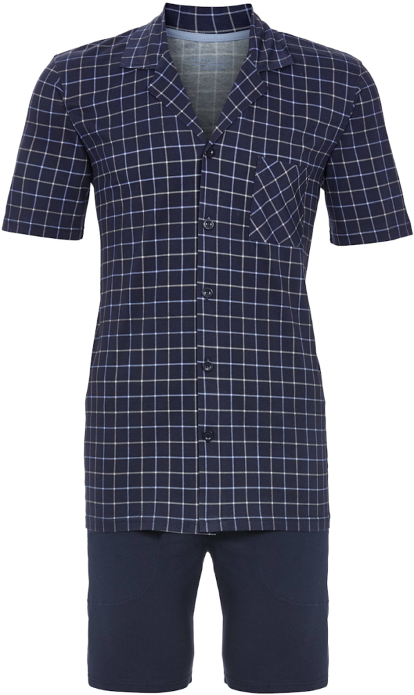 Katoenen heren doorknoopshortama donkerblauw