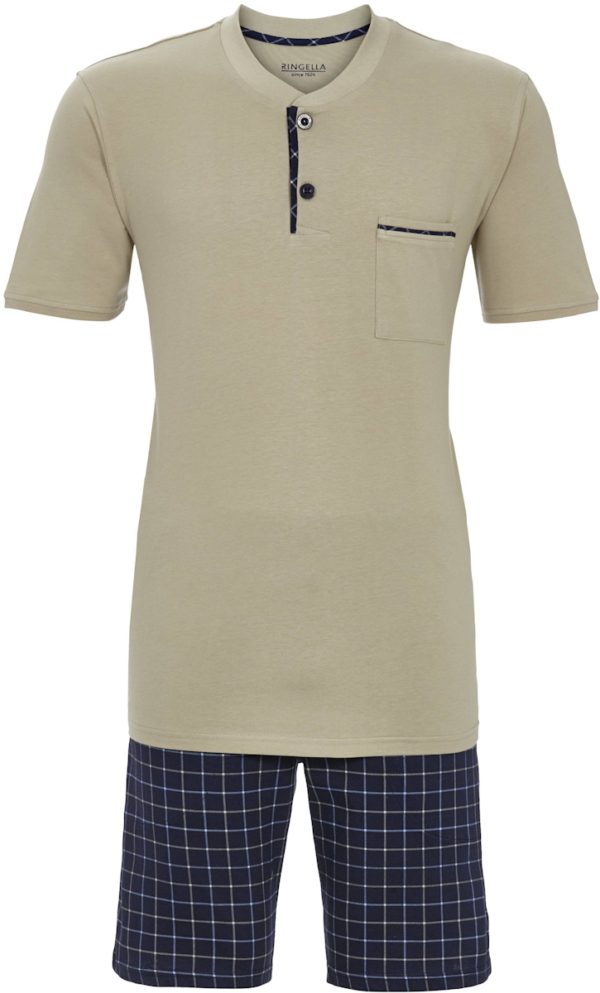 Katoenen shortama beige ruiten