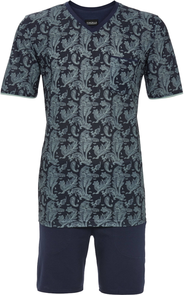 Blauwe heren shortama paisley