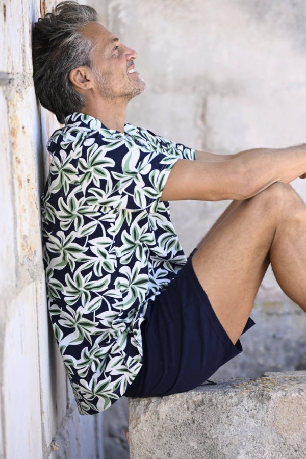 Katoenen heren doorknoopshortama flora