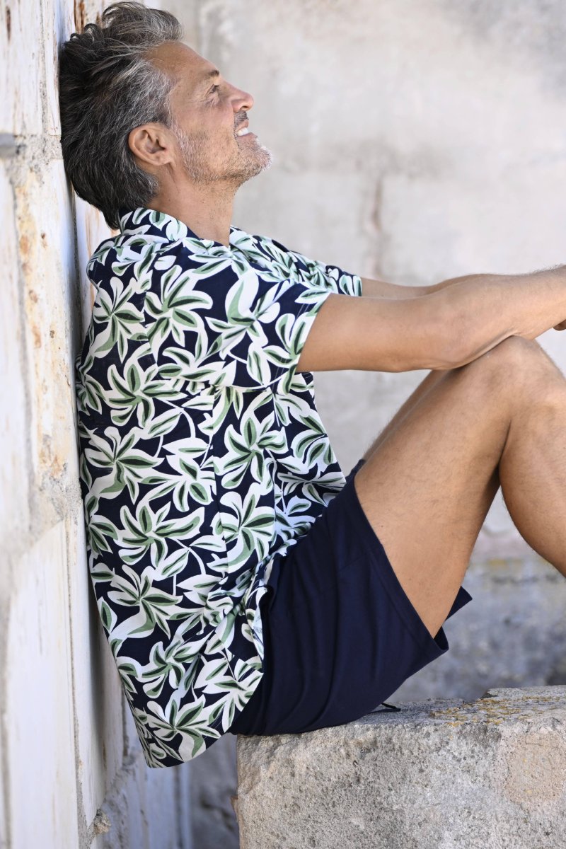 Katoenen heren doorknoopshortama flora