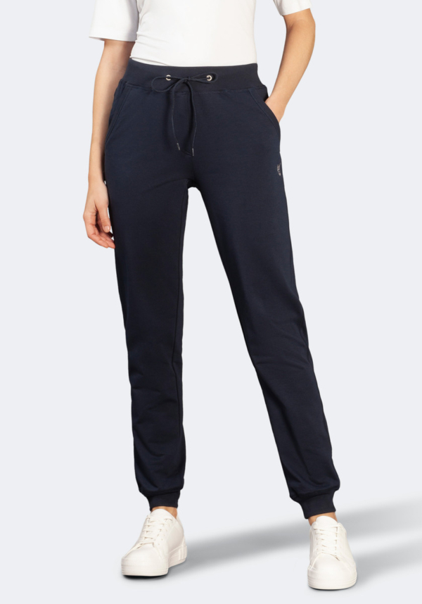 Comfortabele dames vrijetijdsbroek met boorden blauw