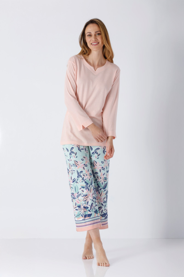Hajo dames pyjama roze blauw en bloemen