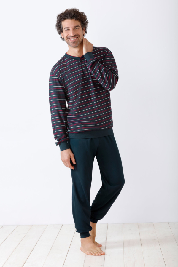 Hajo heren pyjama blauw met rode strepen