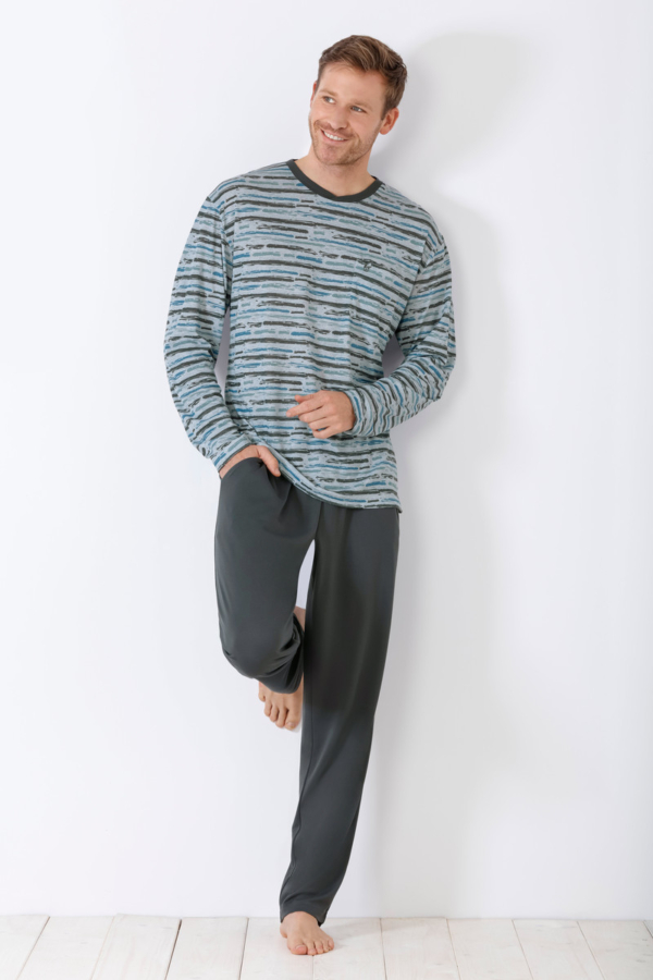 Grijs-blauwe verfstrepen herenpyjama van Hajo