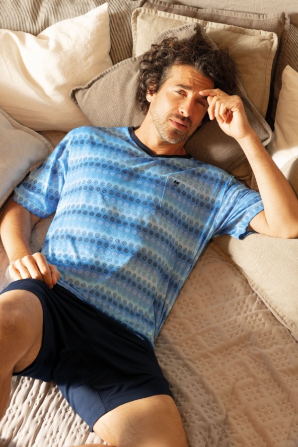 Vrolijke blauw heren shortama Hajo