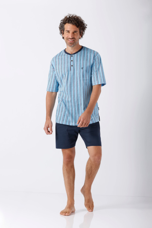 Hajo heren shortama blauw met ruit