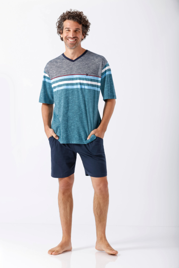 Hajo heren shortama grijs en turquoise
