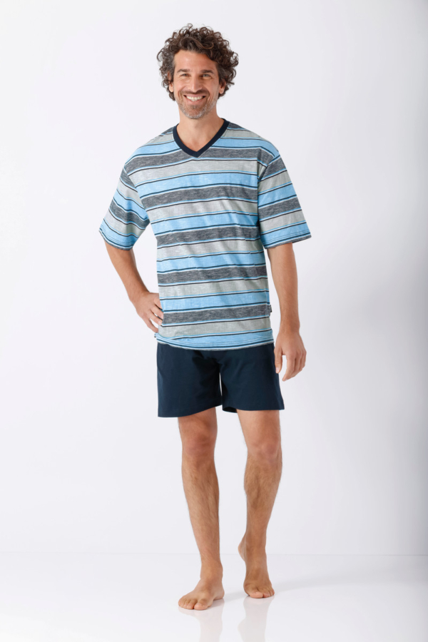 Blauwe Hajo heren shortama strepen