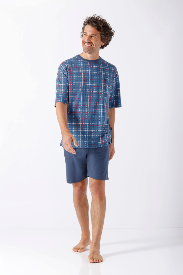 Blauw geruite heren shortama Hajo